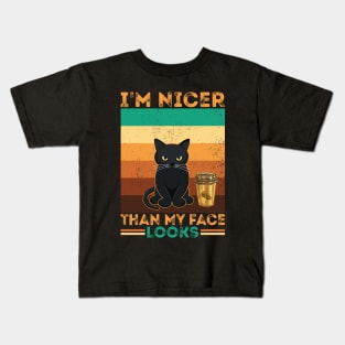 Introvert Coffee Cat I'm nicer than my face looks Kids T-Shirt